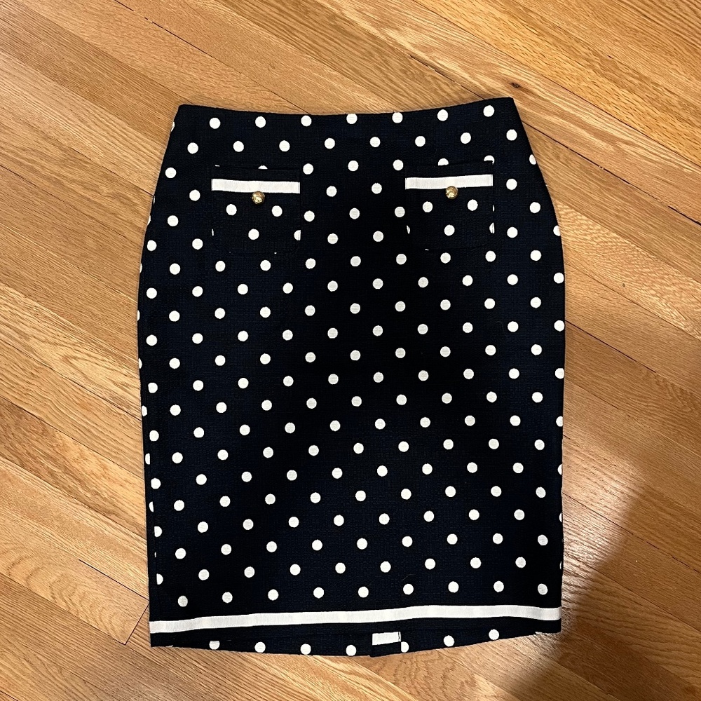 Talbots navy polka dot pencil skirt